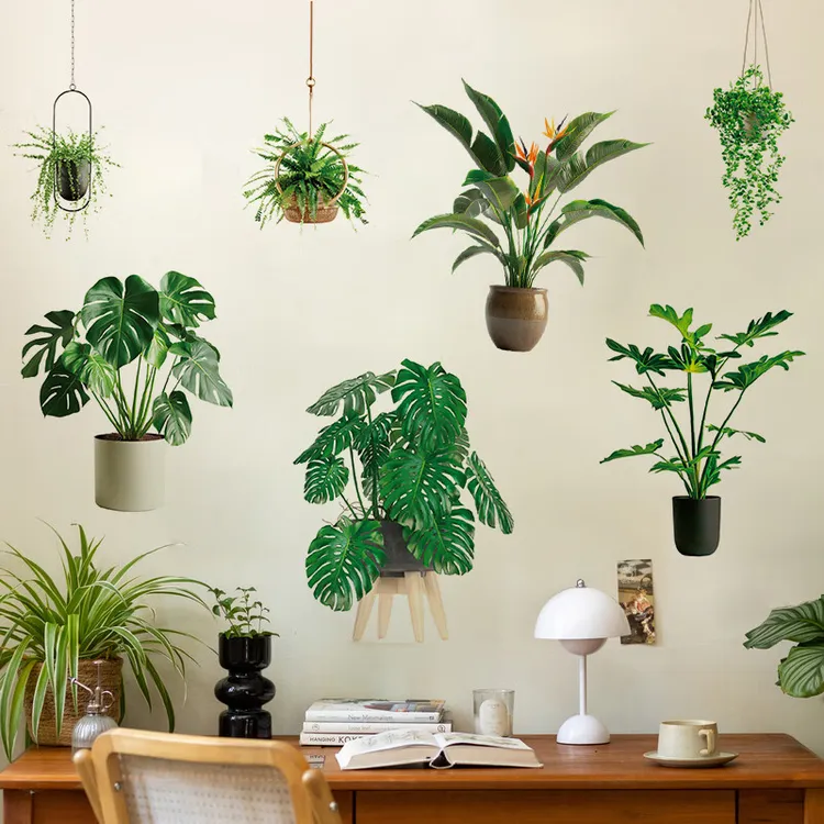 3d立体小清新绿植遮丑墙贴纸仿真盆栽北欧装饰补洞污垢划痕墙贴画