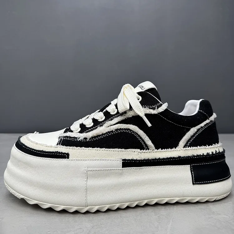 溪嘟别ins小众原创设计松弛感厚底乞丐帆布鞋男撞色拼接增高板鞋