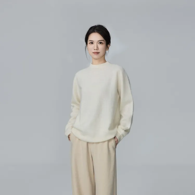 小禾【三好打底】顶奢山羊绒绵羊毛花纱精致肌理拉毛半高领毛针织衫