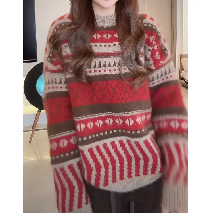 （颉羅+运费险）6436969红色针织毛衣撷撷家优选专享链接