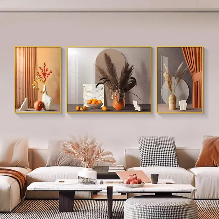 现代简约客厅装饰画轻奢大气高档沙发背景挂画高级感艺术三联壁画