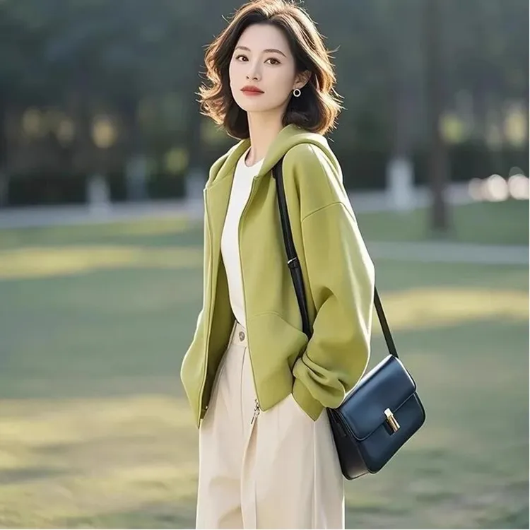 休闲连帽外套女2025春秋新款洋气宽松时尚百搭卫衣开衫上衣