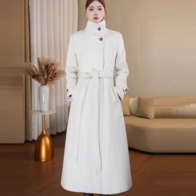 羊毛大衣轻奢显瘦立领时尚冬季加棉加厚呢子大衣毛呢外套女装长款