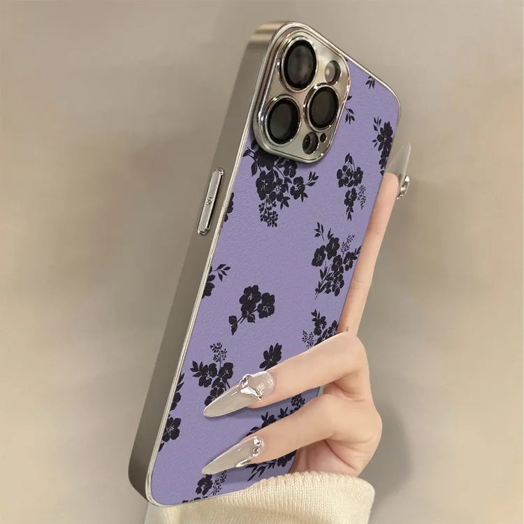 紫剪影花适用苹果16PROMAX手机壳iPhone15女款14时尚新款13电镀12