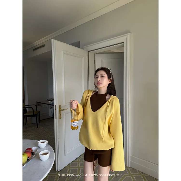 THEISSN宁司 抽绳连帽针织衫女早秋新款休闲宽松外套 01200