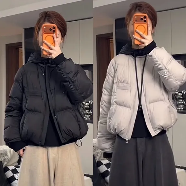 2025冬季爆款白鸭绒圆领羽绒服女装韩系时尚宽松保暖面包服短外套