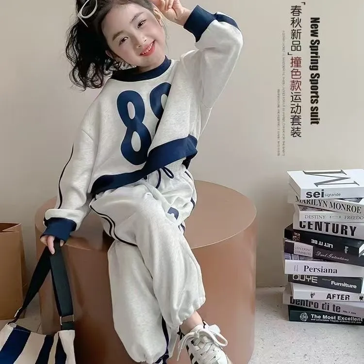 女童春装运动套装2025新款春季套头卫衣洋气春秋款休闲两件套