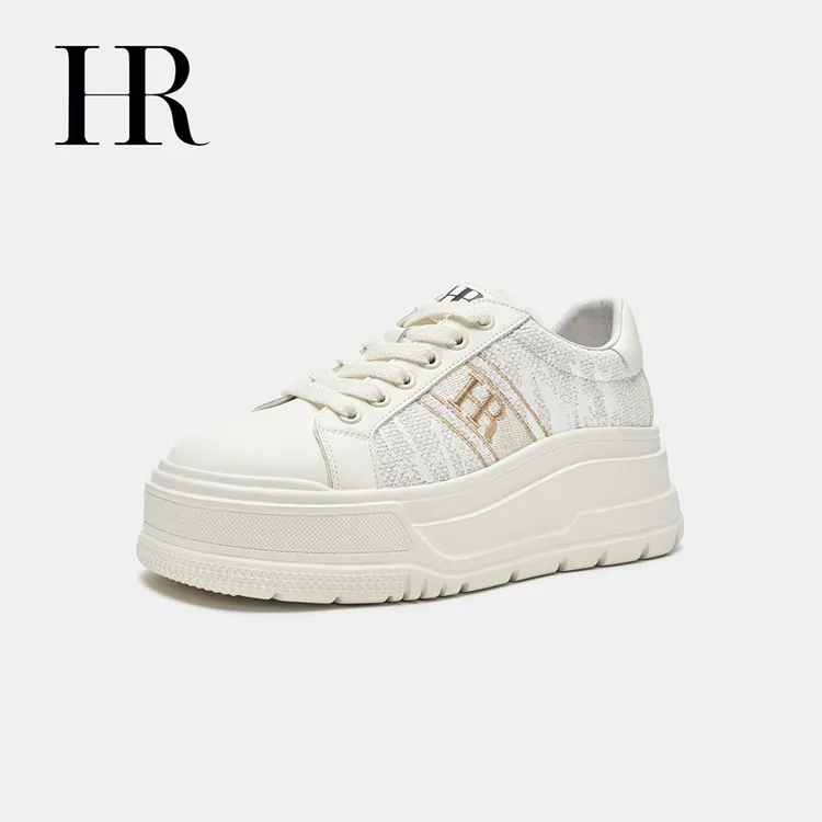 HR/赫莲娜女子鞋秋季新款休闲板鞋厚底国风刺绣运动小白鞋原创