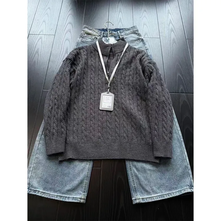 美式半拉链粗麻花立领毛衣男款冬季cleanfit高级感针织衫宽松卫衣