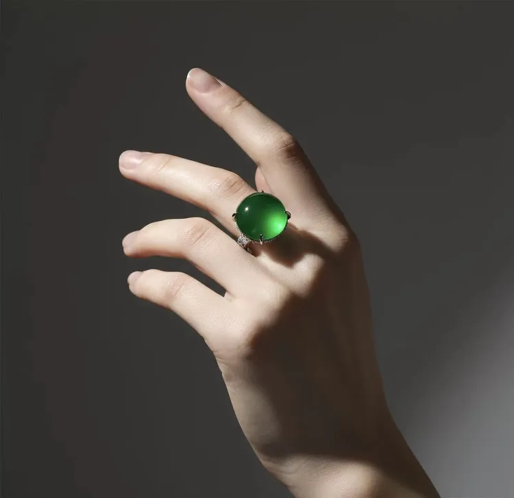 奢华复古玛瑙戒指爆款大蛋面玉戒指戒圈简约镶嵌女款指环素圈时尚