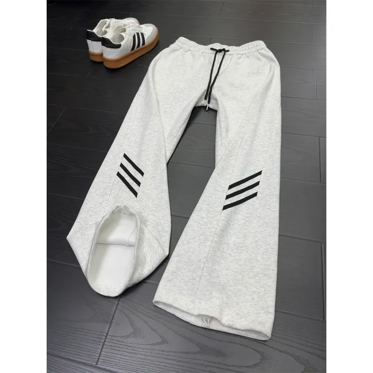白花灰三条杠弯刀卫裤男款秋季美式复古宽松休闲裤直筒运动阔腿子