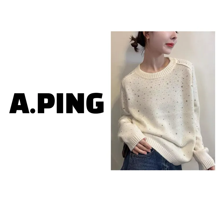 100%羊毛 烫钻圆领套头针织毛衣女 衣长58 胸围55 95515