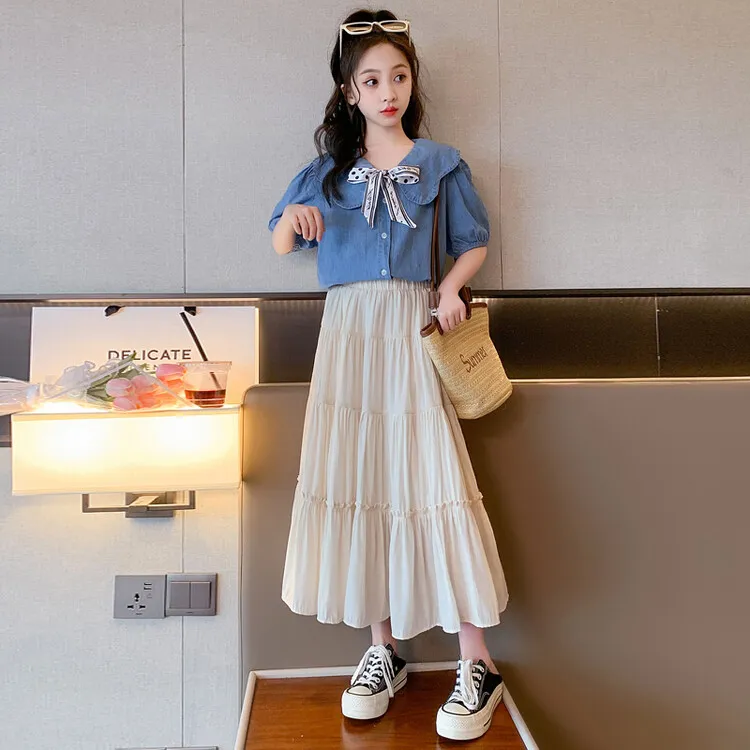 新款女童夏季网连衣裙中大童韩版薄款棉质两件套装裙子