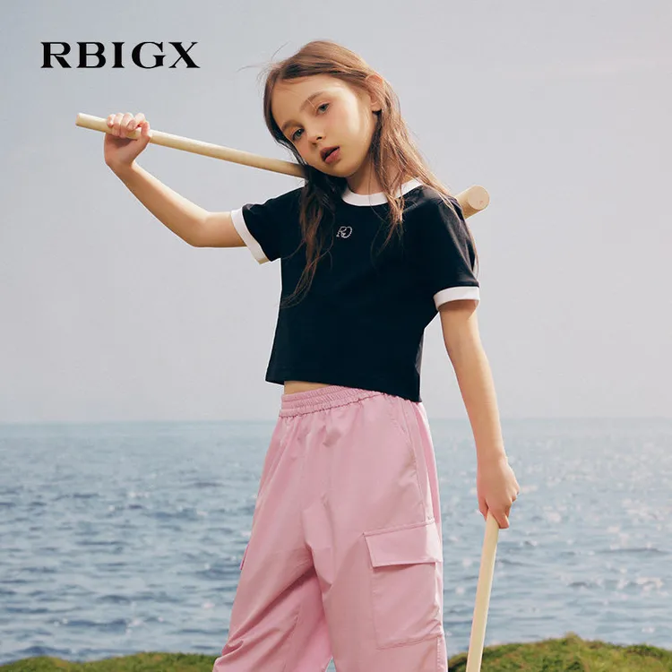 RBIGX瑞比克夏季新款圆领小香风短袖T恤女童烫钻洋气DTZGR2001