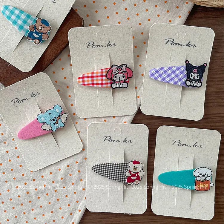 新款韩版甜美水滴格纹发夹儿童卡通侧边碎发刘海夹可爱小象掰掰夹