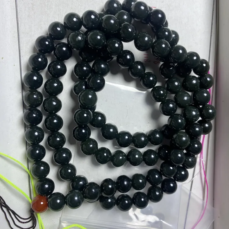 新疆和田玉纯天然8mm黑青玉珠链多圈长链毛衣链需包容多样性发一