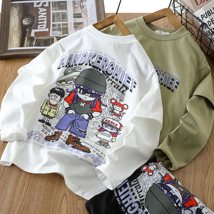 春季新款2025男童长袖t恤儿童纯棉字母打底衫春秋款休闲上衣男孩