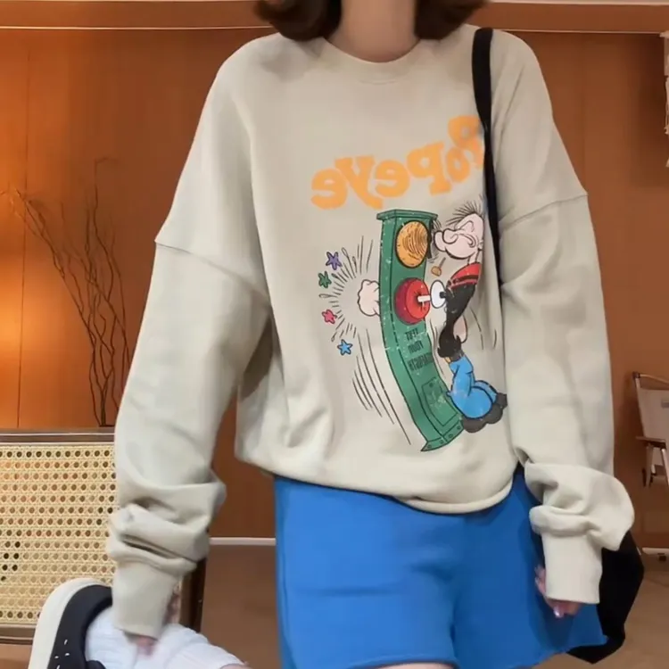 欧美风新款美式复古慵懒圆领长袖卫衣上衣LK2505915