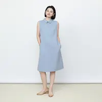 玉兰悠悠2025新款秋季“赫本“”LP蓝色无袖翻领双面穿连衣裙