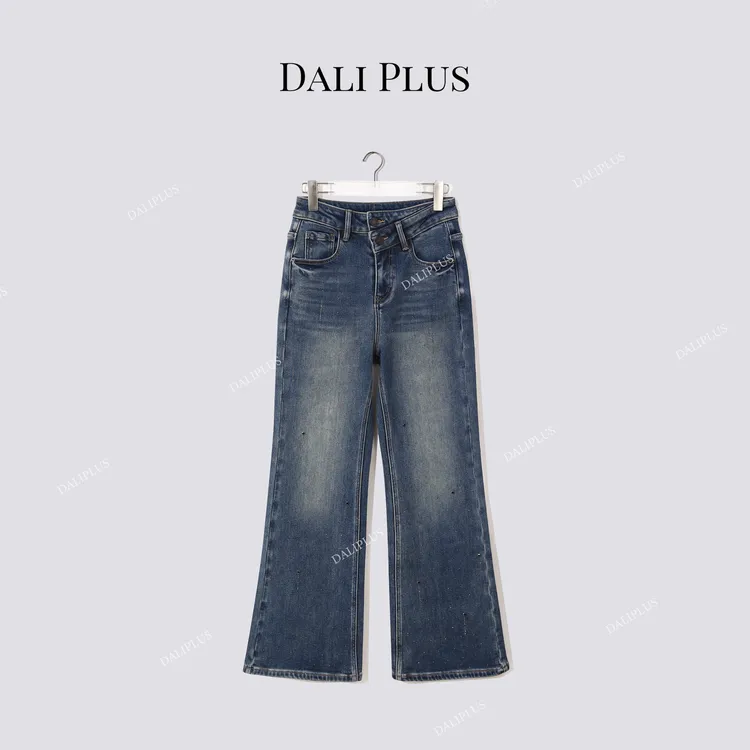 DALI PLUS加绒钻石牛仔裤”高腰两粒扣显瘦通勤百搭长裤-D5MM3270