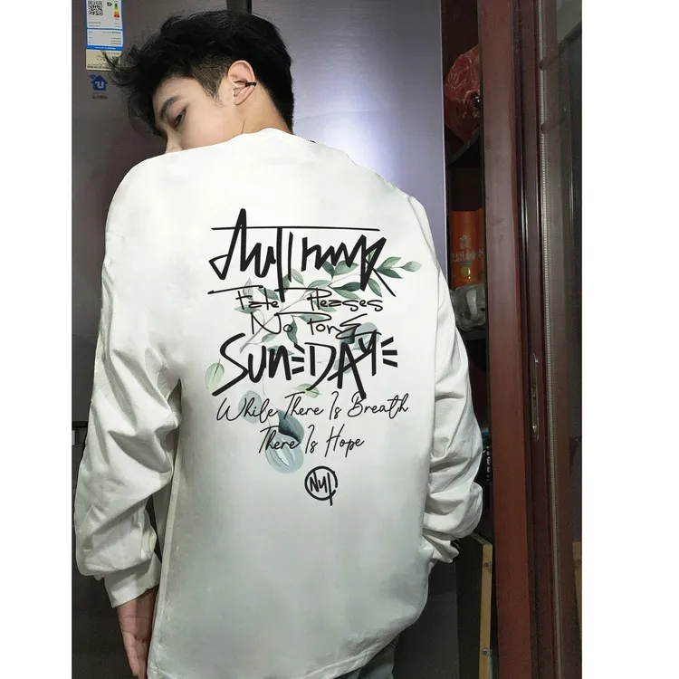 秋冬重磅潮牌长袖t恤男款美式宽松上衣个性纯棉280g时尚打底衫