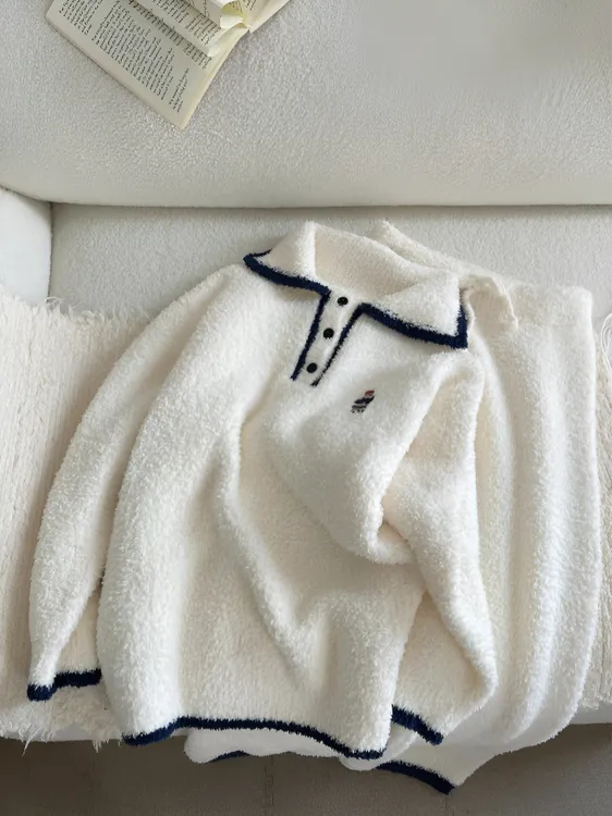 可爱小熊撞色半边绒睡衣秋冬季女新款撞色加厚保暖亲肤家居服套装