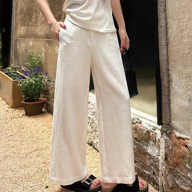亚麻阔腿裤女2025年春夏棉麻直筒休闲薄款长裤