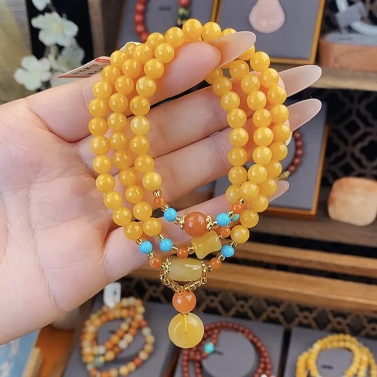 【繁星缀玉】9A金丝玉三圈6mm手串