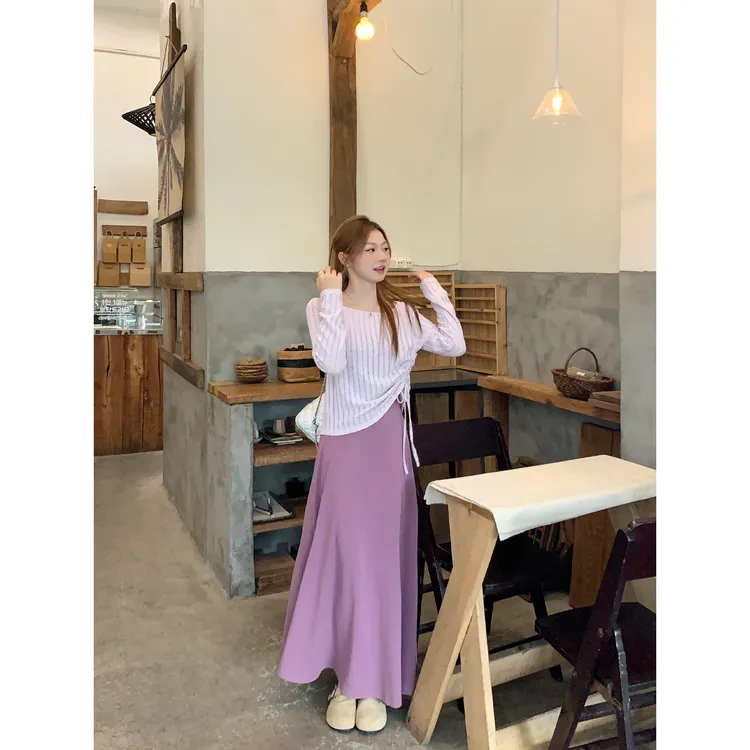 切糕自制【紫罗兰】小个子女秋时尚气质针织两件套装罩衫吊带连衣裙