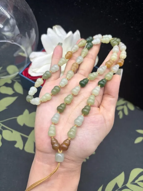 高端天然和田玉多宝色葫芦8X10mm项链玉石珠链吊坠挂件绳时尚百搭