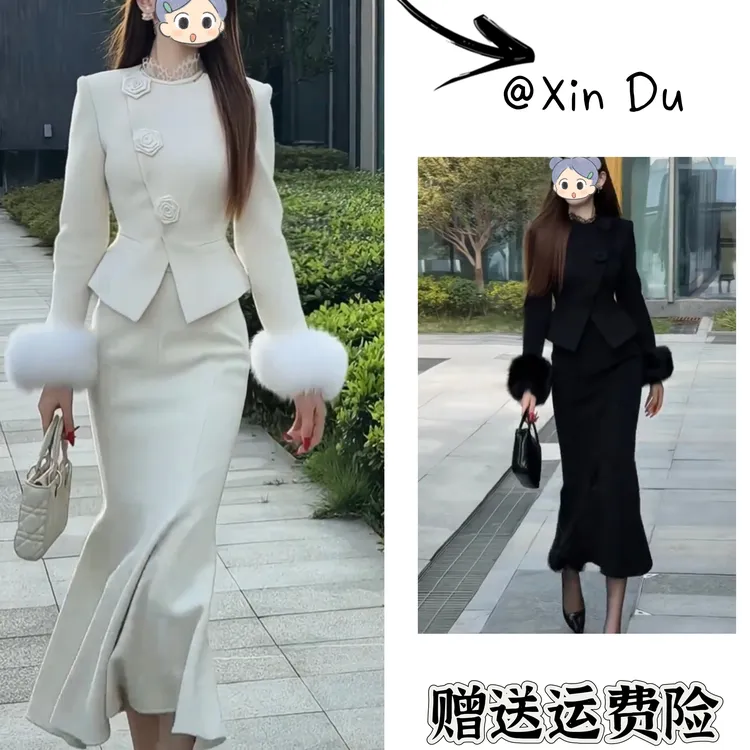 2025秋冬季新款时尚显瘦气质女士网红洋气两件套百搭款D25022