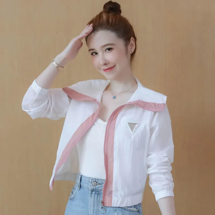 晒服女拼接休闲防款夏季小个子百搭防晒衣气质短款轻薄小外套