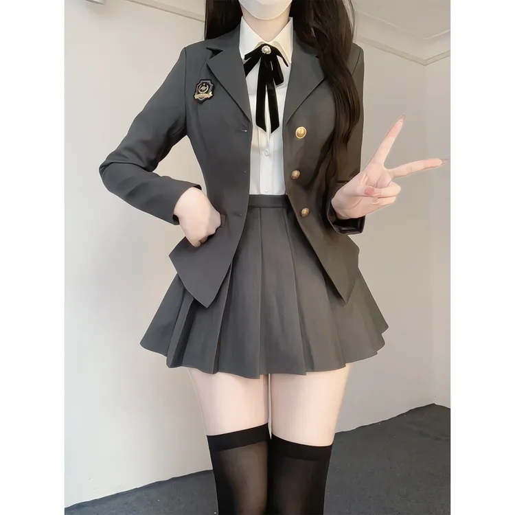 日系辣妹小个子长袖小西服学院风西装百褶裙班服jk春秋制服套装女