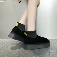 C3111 黑色 皮毛一体厚底雪地靴加厚保暖真皮真毛