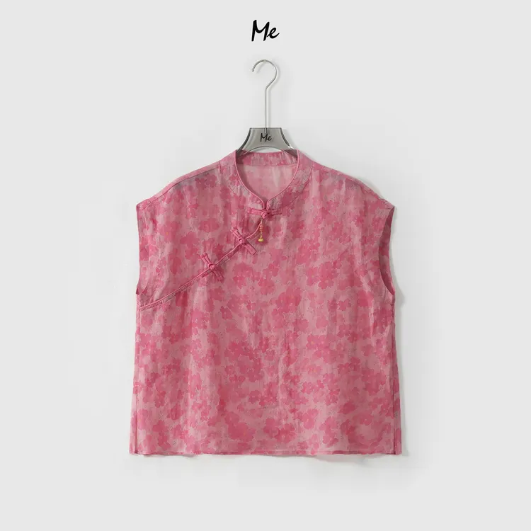 ME【100%苎麻桃花旗袍】艺术印花新中式显瘦时尚百搭上衣MESS6502