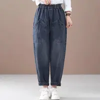 CK9241蓝2025秋季新品复古显瘦女士牛仔直筒裤松紧腰时尚九分裤