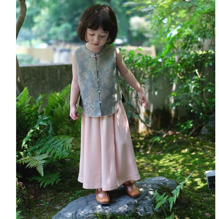 壹妈中国风唐装汉服2025夏装新款新中式提花盘扣古风马甲半身裙潮