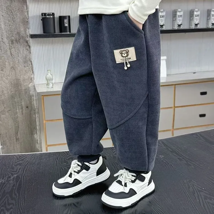 儿童春秋休闲裤洋气宝宝秋冬款加绒加厚束脚长裤时尚韩版休闲风格