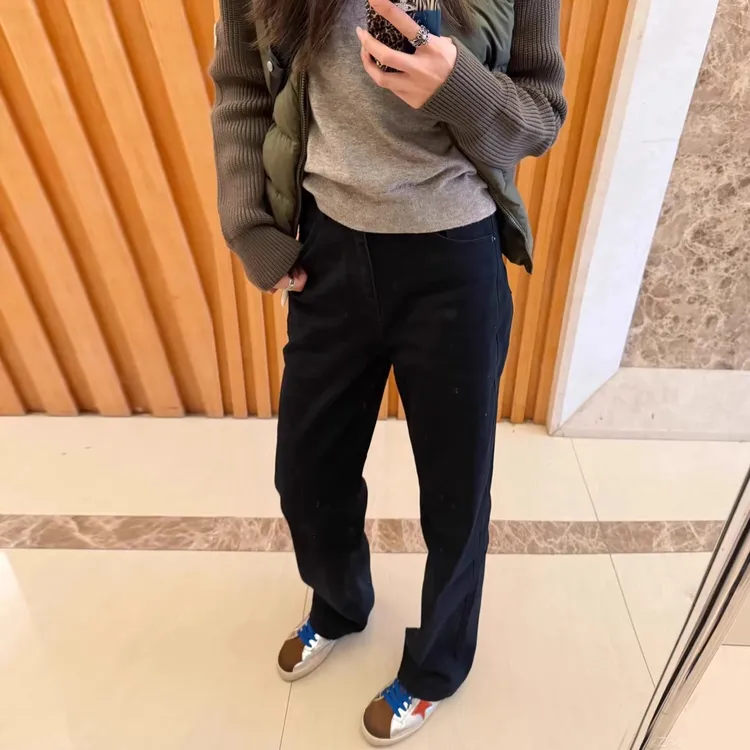 窄版直筒牛仔裤女2026新款冬加厚黑色加绒裤子宽松显瘦拖地阔腿裤