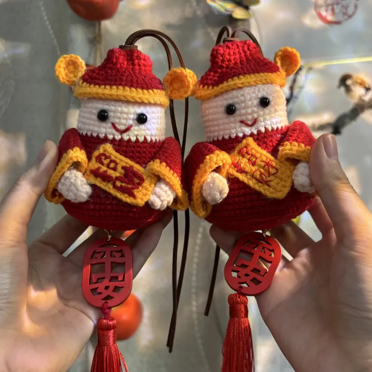 招财纯手工编织成品财神车载挂件毛线挂饰车摆件平安装饰DIY时尚
