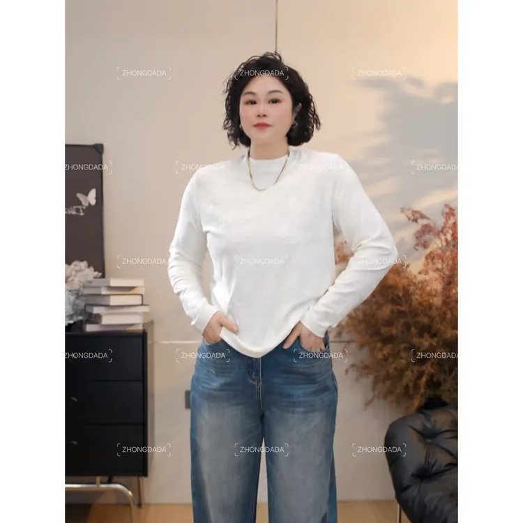 ZHONG大大【】高级感提花长袖T恤秋冬圆领正肩百搭打底上衣12122