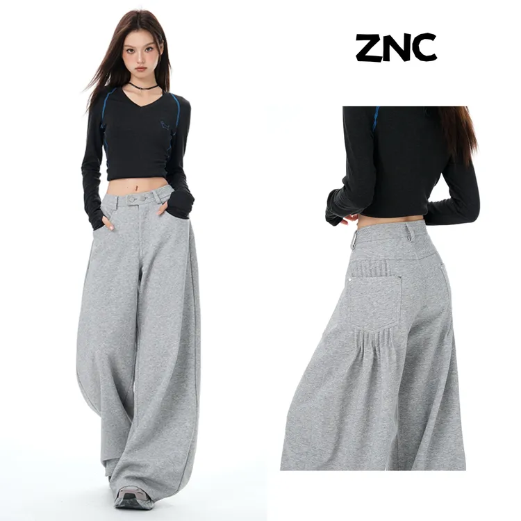 哲娜纯重工口袋设计感休闲裤女秋冬新款宽松阔腿百搭垂感运动卫裤