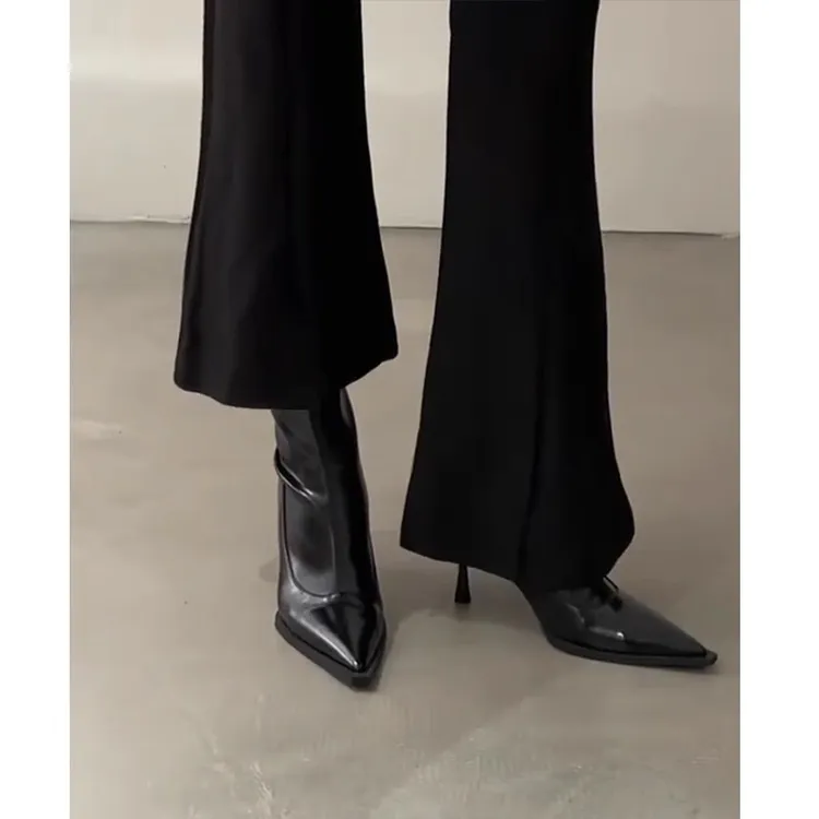 软皮版！法式气质高跟短靴女细跟尖头瘦瘦靴小众气质软皮弹力靴