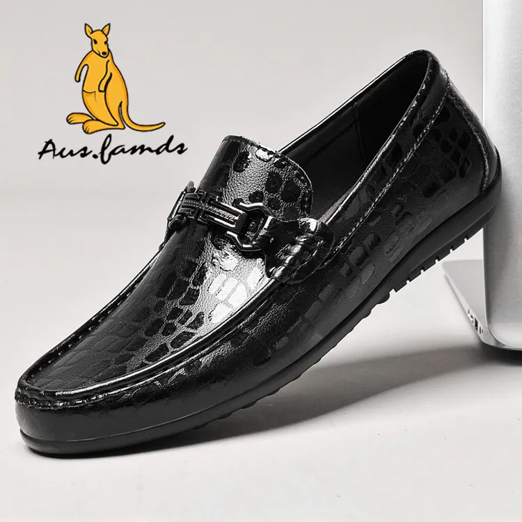 澳洲名袋鼠男鞋春季透气真皮休闲鞋软底豆豆鞋45大码百搭时尚皮鞋