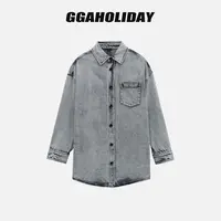 GGAHOLIDAY时尚休闲百搭复古宽松潮流长袖牛仔衬衫外套-154148