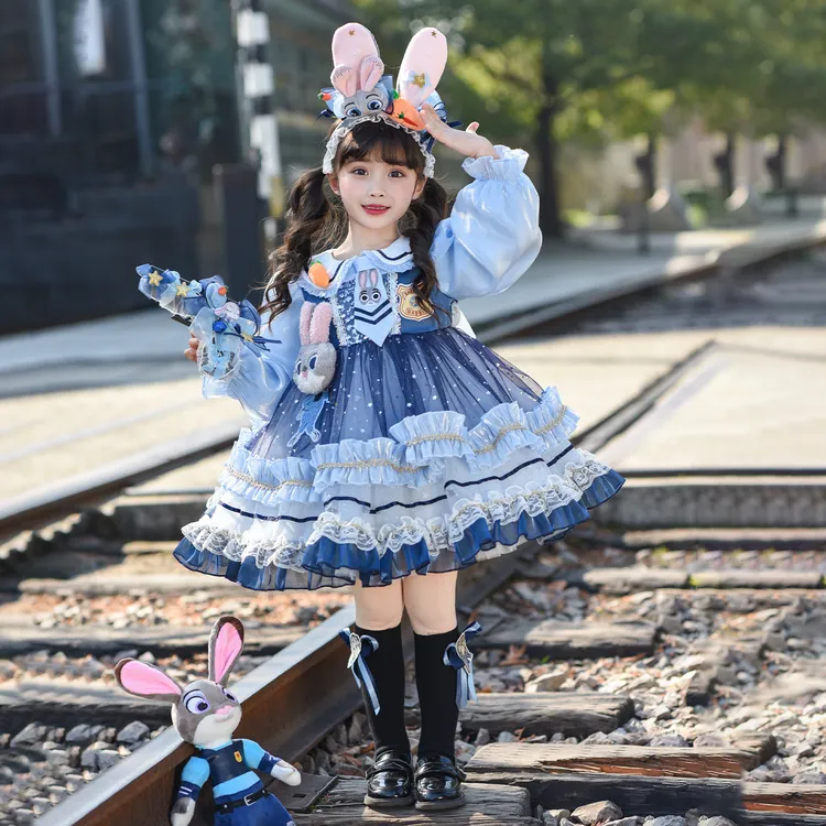 女童兔子警官朱迪长袖春季连衣裙洛丽塔公主裙蛋糕裙洋气礼服裙