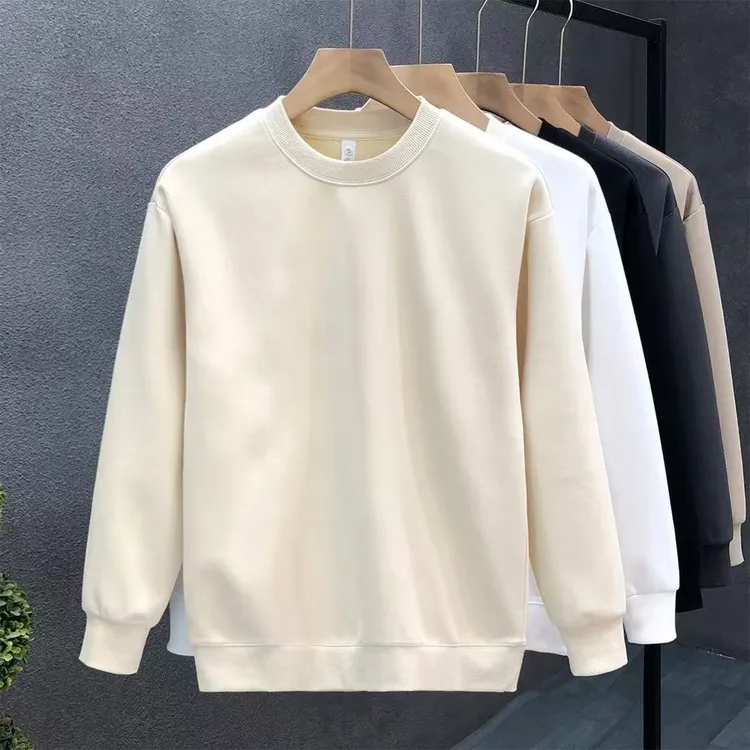 简约流行杏色长袖卫衣男潮牌高端净版无标上衣2026秋季新款打底衫