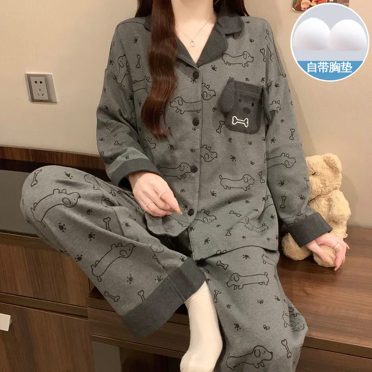 秋冬睡衣女长袖长裤卡通可爱甜美春秋季少女睡衣套装家居服可外穿