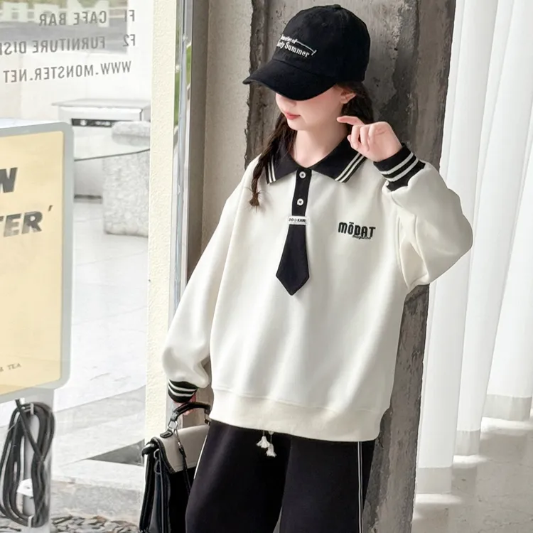 女童秋装卫衣2025新款时尚学院风儿童打底衫洋气翻领女孩休闲上衣