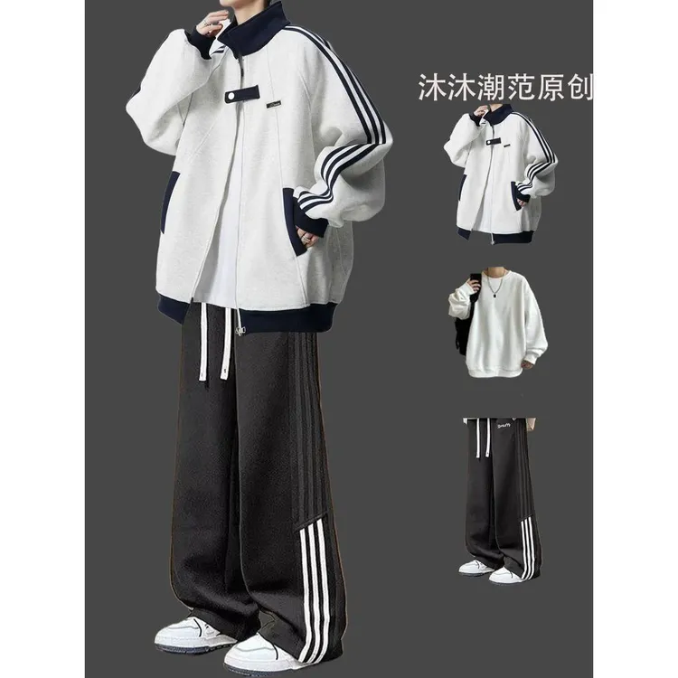 开衫卫衣套装潮牌春秋运动青少年高街夹克外套男装三件套穿搭一套